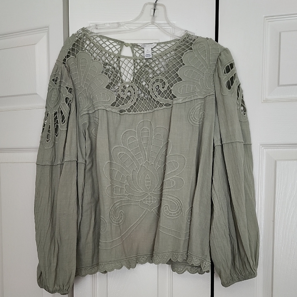 Cato Olive Embroidered Blouse